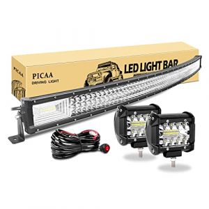 PICAA Led Barre Lumineuse 7D Triple Rangée Incurvé 52 pouces 130cm 675W Rampe a led barre de led avec de 2X 4 pouces 60W Phare de Travail LED 12V 24V hors route Voiture Véhicules 4x4 SUV ATV Camion (BEISHUO-UK, neuf)