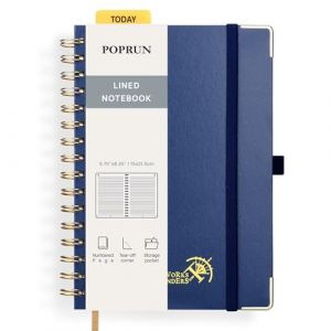POPRUN Carnet de Notes Ligné A5 Spirale, Cahier Couverture rigide, Bullet Journal avec 141 Pages Numérotées, Papier 120 g/m², Étiquettes Autocollantes et 8 Feuilles Détachables, Bleu marine-NYB (Time Works Wonders, neuf)