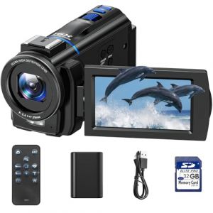 Caméscope Caméra vidéo 4K 48MP Vlogging Caméra Youtube, Vision Nocturne 3" Écran Tactile Rotatif à 270° Zoom numérique 16X Camcorder Video Camera, Camera Vlog avec Carte 32 Go, télécommande, Pile (LYFKF, neuf)