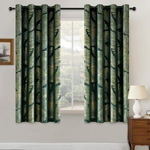 MIULEE Rideaux Velours avec Motif Feuilles d'or, Très Doux Rideau Velour Vert Foncé à Oeillet Rideau Opaque, Rideaux Courts Fenetre Chambre Salon Intérieurs, 2X L117xH137 CM (MIULEE HOME, neuf)