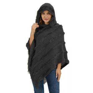 Rayson Poncho en Tricot pour Femmes El&eacute;gant Pull Cape Poncho Femme &agrave; Capuche Irr&eacute;guli&egrave;re Frange Casual Pull-Over Cape Poncho en Polaire Ray&eacute;e Ch&acirc;le &Eacute;pais et Chaud &agrave; la Mode Automne Hiver (RSSAA, neuf)