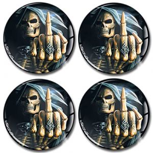 SkinoEu 4 x 64mm Autocollant 3D Silicone Cache-Moyeu Capuchons de Centre Enjoliveurs de Roue Voiture Cache Moyeux Jante Universel Cache-Moyeux Cr&acirc;ne T&ecirc;te De Mort Squelette Skull A 2564 (SkinoEu&reg;, neuf)