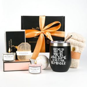 Cadeau pour femme, verre &agrave; vin en acier inoxydable avec bougie parfum&eacute;e et chaussettes, 30 40 50 ans, cadeau d'anniversaire pour amie, s&oelig;ur, maman, id&eacute;es de cadeaux de No&euml;l, coffret cadeau (Czoele Trading, neuf)