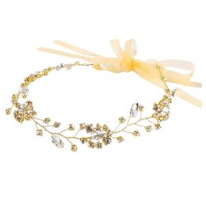 DEARMAMY D&eacute;cor De Cheveux De Mariage Groupe De Cheveux De Mariage Casque D'or Tiara De Mariage Casque De Mari&eacute;e Bandeau Tiare Coiffe Pour La Mari&eacute;e Cerceau De Cheveux De Mariage (Telinei, neuf)