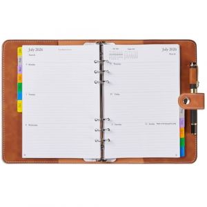 Agenda 2026 Semainier A5 Rechargeable - 1 Semaine sur 2 Pages Organiseur avec Onglets Mensuel, Pages pour Mots de Passe, Note, Contact, Porte-stylo, Couverture Souple en PU Cuir, Planner Jan à Déc.26 (Meetyou UK, neuf)