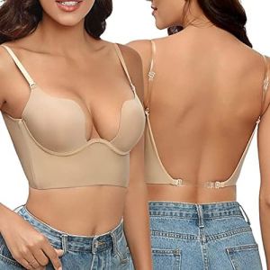 G&eacute;n&eacute;rique Soutien Gorge Dos Nu Invisible Soutien Gorge Push Up pour Femme Deep V Soutien Gorge sans Armature Brassiere Dos Bas en U Soutien Gorge Dos Transparent Soutiens-gorge (OKrjhu, neuf)
