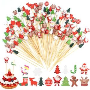 200 Pi&egrave;ces No&euml;l Cocktail Sticks avec 14 Mod&egrave;les de No&euml;l 13cm B&acirc;tonnets de Cocktail de No&euml;l, B&acirc;tonnets Cocktail Bambou Bonhomme de Neige &Eacute;lan pour Ap&eacute;ritifs Fingerfood Brochette de Fruits Desserts D&eacute;co (Fantasyon, neuf)