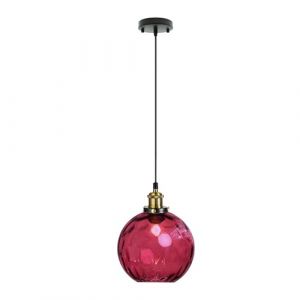 EKSED Suspension Boule Verre Ondul&eacute; - Lampe Suspendue Vague avec Abat-Jour Laiton pour &Icirc;lot Cuisine & Salle &agrave; Manger (Rouge,15cm) (dkieohwi, neuf)
