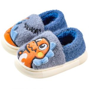 SMajong Chausson Enfant Fille Peluche Pantoufle Garçon Chaussons Hiver Antidérapant 35-36EU Bleu-3 (Taille de la Semelle 230) (SMajong, neuf)