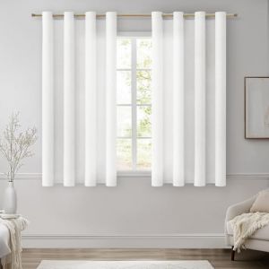 MRTREES Rideau Voilage Fenetre Effet Lin Rideaux Salon Moderne 140x180 CM, Rideaux Voile Blanc Semi-Transparent Voilages Intérieurs à Oeillets pour Chambre Baie Vitrée, 2 Pièces (MRTREES HOME, neuf)