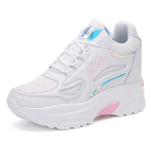 MIXSEN Baskets Compensées Femmes Chaussure de Course Marche Sport Tennis Légères Respirante Basses Compensées Talon 8 cm Sneakers(Blanc-Rose,36EU) (Bella-eu, neuf)