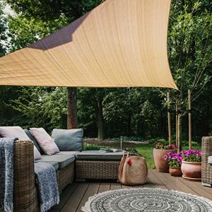 HAIKUS Voile d'ombrage Triangulaire 5x5x5 m, Toile Ombrage HDPE Respirant (185g/㎡), Filet dombrage Triangle 5x5x5m avec Protection UV pour Patio Jardin Terrasse Ext&eacute;rieur, Sable (Bleu Eden, neuf)