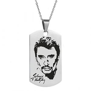 AFSTALR Johnny Hallyday Pendentif Collier Chaîne en Acier Inoxydable Bijoux Homme Cadeaux Souvenir Fan, Emballage de boîte Cadeau (New-4) (AFSTALR, neuf)