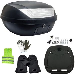 Compatible avec Piaggio MP3 500 i.e. Sport Top Case 52 litres SIFAM Complet avec Plaque+POIGNEE+KIT DE Montage Coffre pour Moto Scooter Support pour 2 Casques Noir Mat (MotoSportMondo, neuf)
