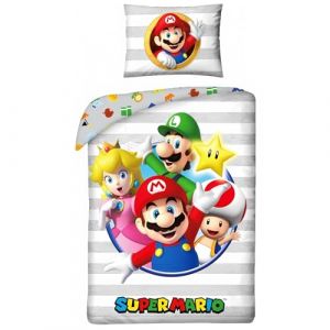 Parure de Lit Super Mario, Housse de Couette R&eacute;versible 140x200 cm, Taie d'oreiller 65x65 cm (Parure Housse de Couette Super Mario - B) (Zk kids, neuf)