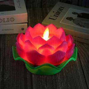 LYEAA LED sans flamme Bouddha Fleur de Lotus Lumière à piles Flamme vacillante LED Lampe de fleurs de lotus Romantique Lotus Créatif LED Bougie électronique Décoration de la maison (DehaoGZ, neuf)