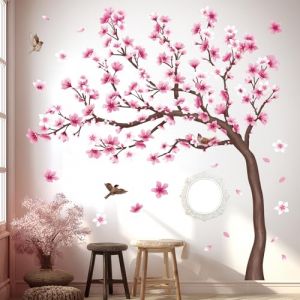 DECOWALL SG4-2431 Stickers muraux en forme de cerisier en fleurs pour chambre d'enfant salon d&eacute;coration de branches de fleurs rose TV oiseaux arri&egrave;re-plan artistique d&eacute;coller et coller (FR DECOWALL, neuf)