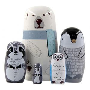 Suxdlan Poup&eacute;es gigognes Russes en Bois, 5 pi&egrave;ces, empilables, d&eacute;cor &eacute;ducatif Traditionnel (maomingsenshangshangmaoyouxiangongsi, neuf)