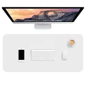 Hsurbtra Sous-main de bureau 76,2 x 35,6 cm en cuir PU - Tapis de souris XL étendu - Imperméable - Sous-main de bureau ultra fin - Grand tapis de clavier d'ordinateur portable antidérapant - Blanc (love-home-, neuf)