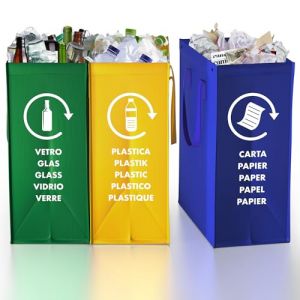 TP HOME® Sac tri selectif - Poubelle tri selectif 3 bac pour le verre, le papier et le plastique - flexible poubelle de tri avec poignée - bac de tri pour déchets et recyclage (PTMS_ITA, neuf)