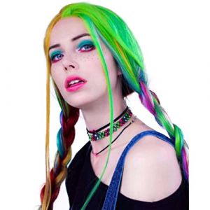 AFBeauty Perruque frontale en dentelle synth&eacute;tique - Ligne de cheveux naturelle - Perruque arc-en-ciel pour femme - Cheveux humains longs ondul&eacute;s - Perruque de cheveux humains ondul&eacute;s l&acirc;ches (AFBeauty, neuf)