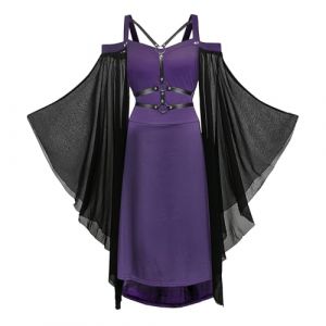 YRTBGD Robe Medievale Femme Gothique Médiévale Costume Femme Moyen Age Renaissance Dress Rétro à Manches Flares pour Halloween Carnaval (Violet, 2XL) (HESONG-EUSTORE, neuf)