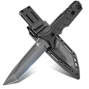 Purple Dragon Couteau de Survie Ext&eacute;rieur avec &Eacute;tui en Kydex, Couteau &agrave; Lame Fixe en Acier D2 Forg&eacute;e d'une Seule Pi&egrave;ce, Couteau Full Tang avec Manche G10 pour le Camping, Noir (Purple Dragon Direct, neuf)
