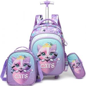 HTgroce Cartable a Roulette Fille Chat Sac Dos Roulettes Pour Filles cp,cm1 (Lldaily EUR, neuf)