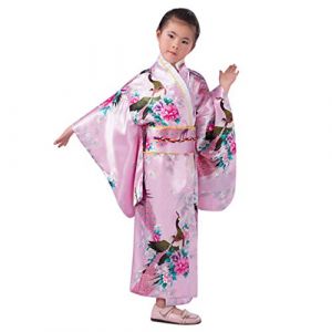 G&eacute;n&eacute;rique Kimono Japonais pour Filles Enfant Fille Peignoir Satin Pyjama Kimono Robe de Chambre &agrave; Manche Longue Fille Peignoir Mariage F&ecirc;te Performance Robe (4-5 Years) (Beythetly, neuf)