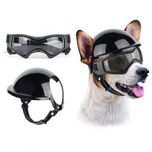 NAMSAN Lunettes de soleil anti-UV pour chien avec casque pour animaux de compagnie, protection des yeux coupe-vent, casque de moto cool pour chiens de petite/moyenne taille (TCPets, neuf)