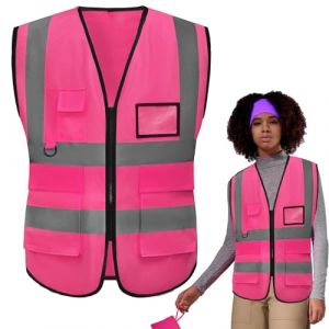Rose Xl Gilet De S&eacute;curit&eacute; Avec Poches Et Fermeture &Eacute;clair,Gilet Fluorescent De S&eacute;curit&eacute;,Gilet De Securite Reflechissant,GiletFemme,Gilet Reflechissant,Pour Femmes Adultes, Hi Viz Gilet Avec Zipp&eacute; (YIQings-US, neuf)