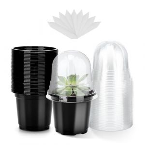 KINGLAKE 10CM Pot pour Semis, 12 Pieces Pot de Fleurs en Plastique, Godet de Culture Rempotage, avec Couvercle Transparent et &eacute;tiquettes de Plantes, Godet Repiquage Plantation - Noir (JH Gardening, neuf)