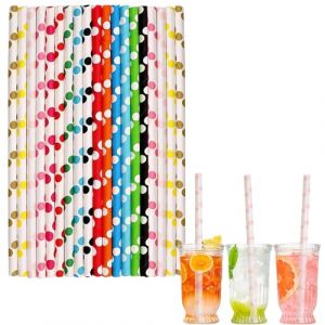 100 pièces Pailles Carton Jetables Biodégradable Recyclable,Mélange de Grands Pois Pailles en Papier Kraft de Écologique pour Cocktail Jus Café Smoothie,pour Anniversaire, Mariage, Noël,Douche de Bébé (TZY Official store, neuf)