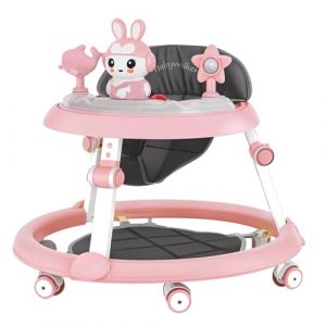 Trotteur Bébé, Trotteur Marche Bébé Pliable, Réglable en Hauteur, Anti-renversemen avec Roues Silencieuses à 360°, Plateau Repas et Plateau d'activités Musical Amovible, 6 Mois et plus (Rose) (Weizhifu, neuf)