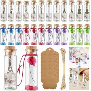 Nadinsta 49 Pcs Petite Fiole en Verre avec Bouchon, 20ml Mini Bouteilles en Verre, Fiole de souhaits, Contenant Drag&eacute;es Bouteille pour DIY, Mariage, F&ecirc;te(1 corde 10m + 24 Kraftpapier) (ZhiShangYuanPing, neuf)