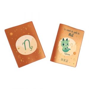 Prot&egrave;ge carnet de sant&eacute; personnalis&eacute;, id&eacute;e cadeau personnalisable b&eacute;b&eacute;, cadeau naissance original, Housse carnet de sant&eacute; Signe Capricorne - CL0019j (Nacr&eacute; Orange) (MARQUAGE UNIQUE, neuf)