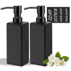 MIUSITE Distributeur de Savon en Verre Noir Mat avec Pompe en m&eacute;tal, distributeurs de Savon &agrave; Main carr&eacute;s de 350 ML pour Cuisine et Salle de Bain, Distributeur de Savon Liquide Rechargeable, Lot de 2 (WisdomDesignHouse, neuf)