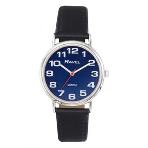 Ravel - Montre Bracelet Unisexe Facile &agrave; Lire avec de Gros Chiffres - Quartz Analogique - R0105.52.1A - Cadran Bleu Sunburst/Ton argent&eacute;/Noir (Montres Ravel, neuf)