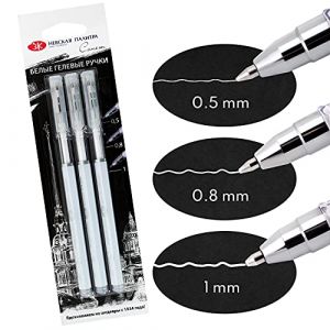 Sonnet Set de 3 Stylos Gel Blancs Différentes Tailles de Pointe - Fine (0,5 mm), Moyenne (0,8 mm) et Épaisse (1,0 mm) | Fabriqué par Nevskaya Palitra (ZI.ARTSHOP, neuf)