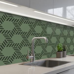 KitchenYeah&copy; Credence Adhesive Pour Cuisine 80x200 cm Panneau Mural Adhesif Fond De Hotte Plaque Pvc Murale Peel And Stick Protege Mur Motif - Vert - G&eacute;om&eacute;trique (KitchenYeah, neuf)
