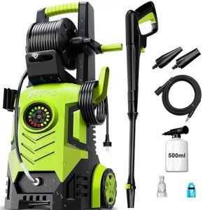 Nettoyeur Haute Pression r&eacute;glable 100&ndash;200 Bar, 280&ndash;500 l/h, &eacute;cran Tactile 8 Niveaux, Canon &agrave; Mousse et Buses r&eacute;glables, Power Washer pour Voiture, cl&ocirc;tures et all&eacute;es, Vert (Blue Fins, neuf)