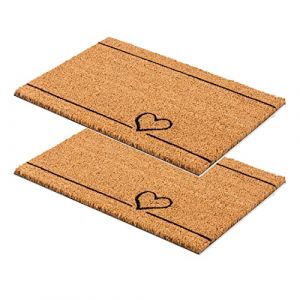 Paillasson Coco Coeur Lignes Design - Chemin de propreté 40x60 cm Lot de 2 - paillasson intérieur - Tapis Coco antibactérien - matériau Naturel (Carpido, neuf)