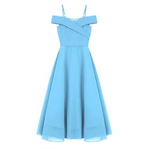Vxuxlje Enfant Fille Robe Soir&eacute;e Princesse Epaule Nue Robe Demoiselle d'honneur Mariage C&eacute;r&eacute;monie Robes de F&ecirc;te Bal 6-16 Ans Bleu Clair 13-14 Ans (Vxuxlje, neuf)
