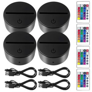 PORFOYO Bae De Lampe De Nuit LD 3D,Lot De 4 7 Couleurs,Bse De Lampe LD 3D Avec 4 T&eacute;l&eacute;commande Et C&acirc;ble USB,Bases De Lumi&egrave;re LED 3D,Base De Lumi&egrave;re LED Pour Magasin,Caf&eacute;,Chambre，Acrylique,Plexiglas (IKSETERATA, neuf)