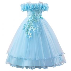 SoLu DAY8 Robe Princesse Fille sans Bretelles 7-12 Ans Tulle Robe de Soir&eacute;e Fille C&eacute;r&eacute;monie Cocktail Mariage Chic et Elegant Glamour Pas Cher Confortable Vacances Dress (12 Ans, Azur) (SoLu DAY8, neuf)