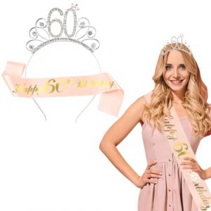 60 Ans Couronne Anniversaire Écharpe, anniversaire 60 ans femme, Couronne de Diadème en Cristal Joyeux 50e Anniversaire avec Ceinture D'Anniversaire, cadeau anniversaire femme 60 ans (REN JIE DE DIAN, neuf)