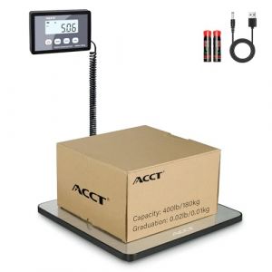Balance Colis ACCT, 400 lb/180 kg, balance postale numérique avec fonctions Hold/Tare, balance professionnelle pour colis/animaux domestiques/bagages/bureau, Pese Colis, piles et câble USB inclus (ACCT Direct, neuf)