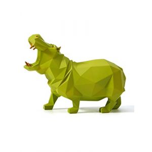 Amoy-Art Hippopotame D&eacute;cor Statue Animal Figurine Arts Animaux Sculpture Moderne Cadeau Maison D&eacute;coration R&eacute;sine Vert 18cm (HENRY ARTS, neuf)
