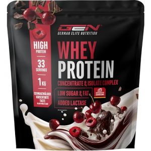 Elite Whey Protein en poudre - 1000 g For&ecirc;t-Noire Cerise - avec whey isolat - jusqu'&agrave; 23 g de prot&eacute;ines par portion - instantan&eacute;ment soluble - avec lactase, BCAA & EAA (LifeBalance Trading Supplements, neuf)