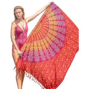 Sortie De Bain Femme Plage Avec Des Franges Rouge Pareo Bikini Cover Up Boheme Xxl Longue Robe Jupe Tapisserie Foulard Écharpe Rayone Sarong 180X110Cm (Boho Paradise UK, neuf)